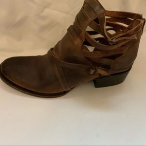 Freebird Stair distressed brown leather strappy ankle booties